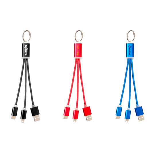Cargador 3 en 1 Personalizable | Cable Metálico con Llavero